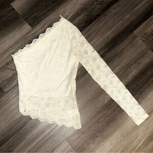 Express Off White Lace One Sleeve Top
